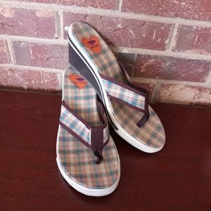 Rocket Dog Plaid Thong Wedge Sandal Size 9